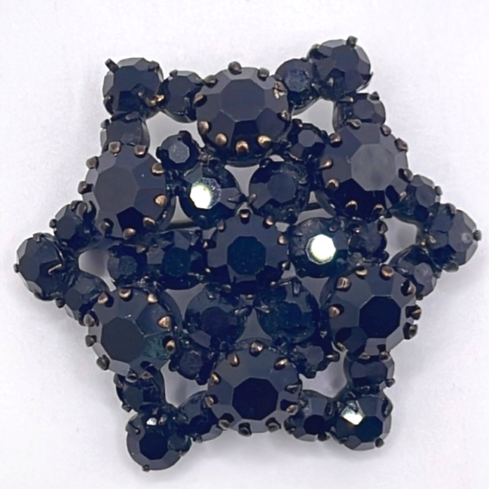 Austria Signed Vintage Black Crystal Star Pin Brooch